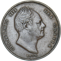 1834 Penny - William IV British Copper Coin - Nice