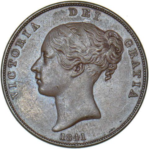 1841 Penny - Victoria British Copper Coin - Very Nice