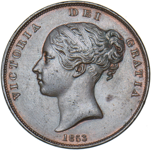 1853 Penny - Victoria British Copper Coin - Very Nice