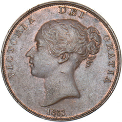 1853 Penny - Victoria British Copper Coin - Very Nice