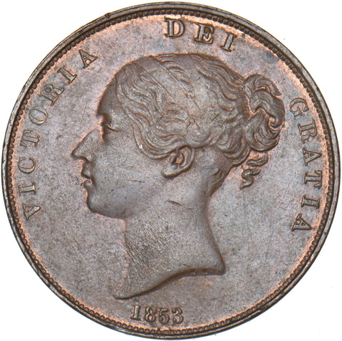 1853 Penny - Victoria British Copper Coin - Very Nice