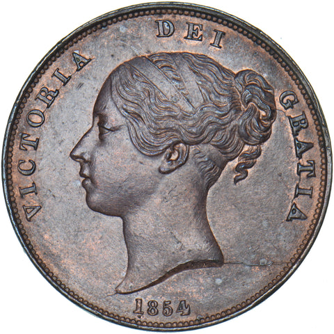 1854 Penny - Victoria British Copper Coin - Very Nice