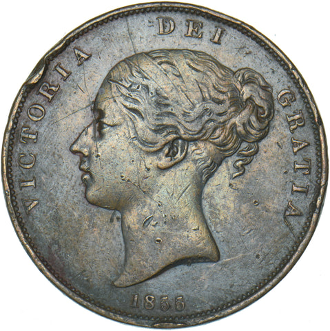 1855 Penny - Victoria British Copper Coin