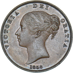 1858 Penny - Victoria British Copper Coin - Superb