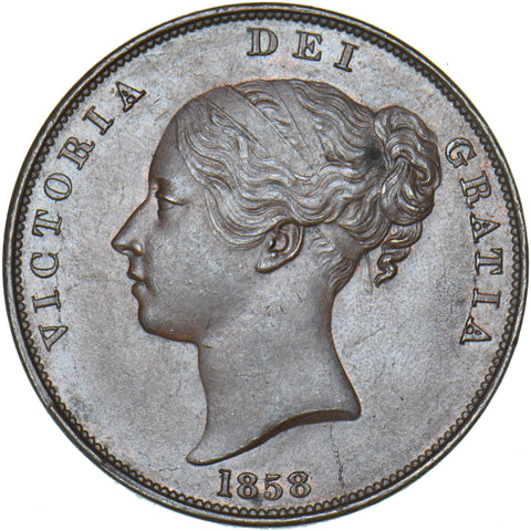 1858 Penny - Victoria British Copper Coin - Superb