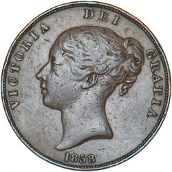 1858 Penny - Victoria British Copper Coin