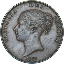 1858 Penny - Victoria British Copper Coin - Nice