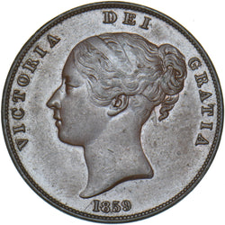 1859 Penny - Victoria British Copper Coin - Nice