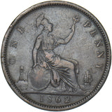 1862 Penny - Victoria British Bronze Coin - Nice