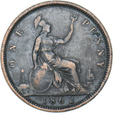 1862 Penny - Victoria British Bronze Coin - Nice