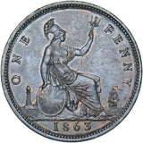 1863 Penny - Victoria British Bronze Coin - Very Nice