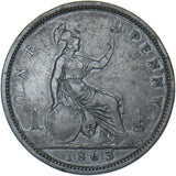 1863 Penny - Victoria British Bronze Coin - Nice