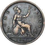 1865 Penny - Victoria British Bronze Coin - Nice