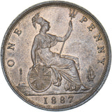 1887 Penny - Victoria British Bronze Coin - Very Nice