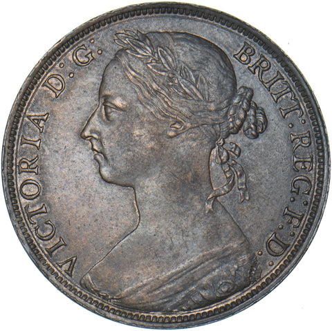 1887 Penny - Victoria British Bronze Coin - Very Nice