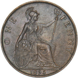 1895 Penny - Victoria British Bronze Coin - Very Nice