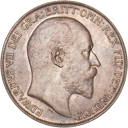 1908 Penny - Edward VII British Bronze Coin - Very Nice