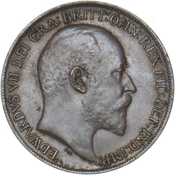 1908 Penny - Edward VII British Bronze Coin - Very Nice