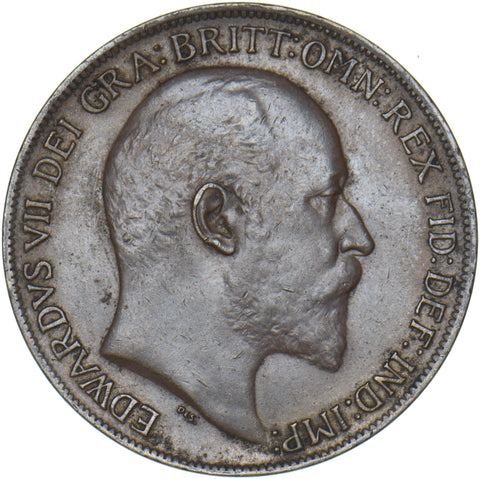 1908 Penny - Edward VII British Bronze Coin - Very Nice