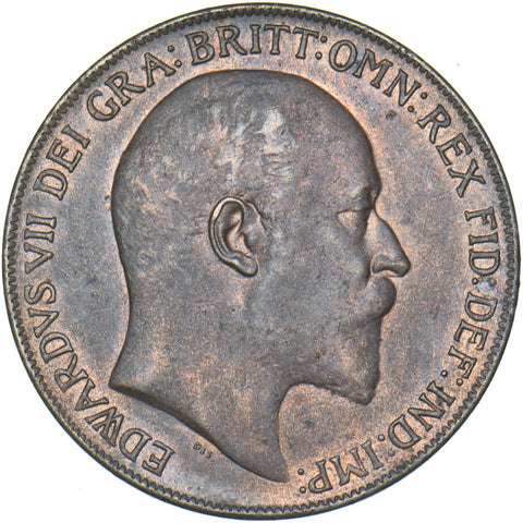 1909 Penny - Edward VII British Bronze Coin - Very Nice