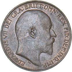 1909 Penny - Edward VII British Bronze Coin - Very Nice
