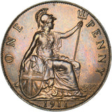 1911 Penny - George V British Bronze Coin - Very Nice