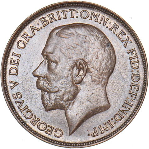 1912 H Penny - George V British Bronze Coin - Very Nice