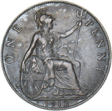 1912 H Penny - George V British Bronze Coin - Very Nice