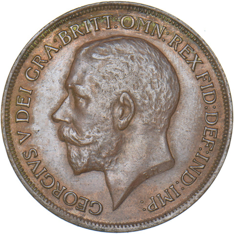 1913 Penny - George V British Bronze Coin - Very Nice