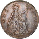 1913 Penny - George V British Bronze Coin - Very Nice