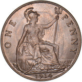 1914 Penny - George V British Bronze Coin - Very Nice