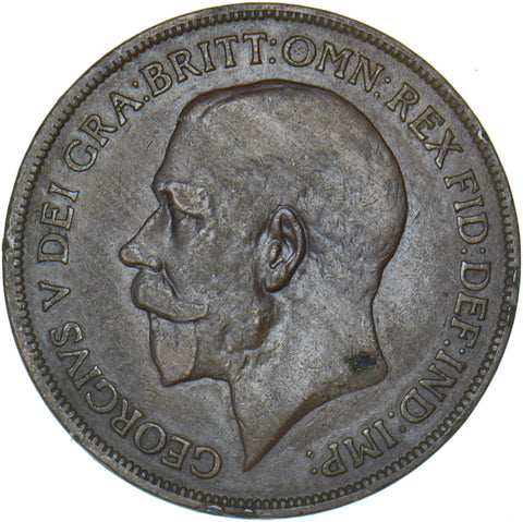 1916 Penny (Recessed ear) - George V British Bronze Coin - Nice