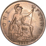 1917 Penny - George V British Bronze Coin - Very Nice