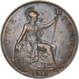 1918 Penny - George V British Bronze Coin - Very Nice