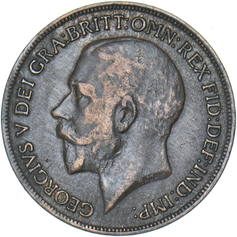 1919 H Penny - George V British Bronze Coin - Nice