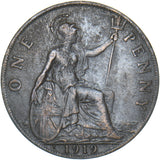 1919 H Penny - George V British Bronze Coin - Nice
