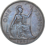 1951 Penny - George VI British Bronze Coin - Nice