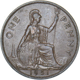1951 Penny - George VI British Bronze Coin - Nice