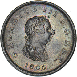 1806 Halfpenny - George III British Copper Coin - Nice