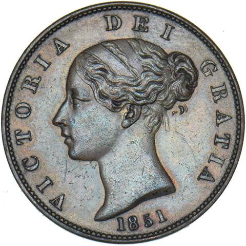 1851 Halfpenny - Victoria British Copper Coin - Very Nice