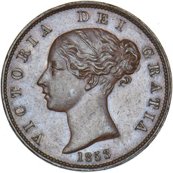 1853 Halfpenny - Victoria British Copper Coin - Very Nice