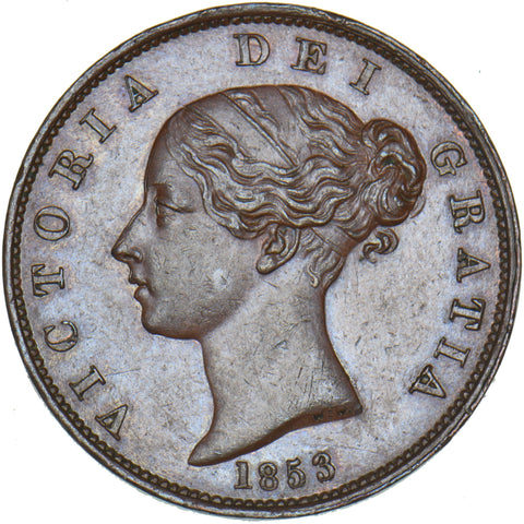 1853 Halfpenny - Victoria British Copper Coin - Very Nice