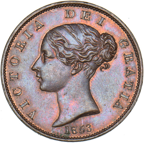 1853 Halfpenny - Victoria British Copper Coin - Superb