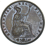 1858 Halfpenny (8 Over 7) - Victoria British Copper Coin - Very Nice