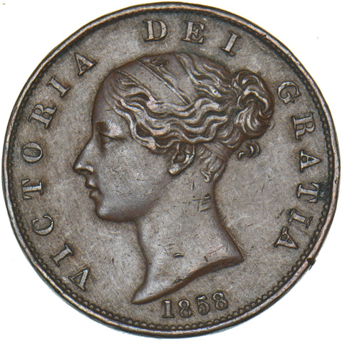 1858 Halfpenny - Victoria British Copper Coin - Nice