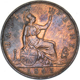 1861 Halfpenny (F270 R14) - Victoria British Bronze Coin - Nice