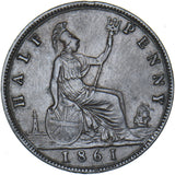 1861 Halfpenny (F282) - Victoria British Bronze Coin - Nice