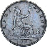 1862 Halfpenny - Victoria British Bronze Coin - Nice