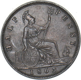 1863 Halfpenny - Victoria British Bronze Coin - Very Nice