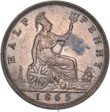 1865 Halfpenny - Victoria British Bronze Coin - Nice